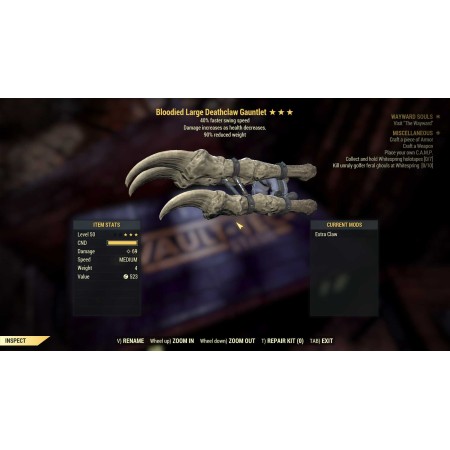 Bloodied Deathclaw Gauntlet +40% swing speed + 90% weight reduce B4090 B40ss 90 Bloodied Deathclaw Gauntlet