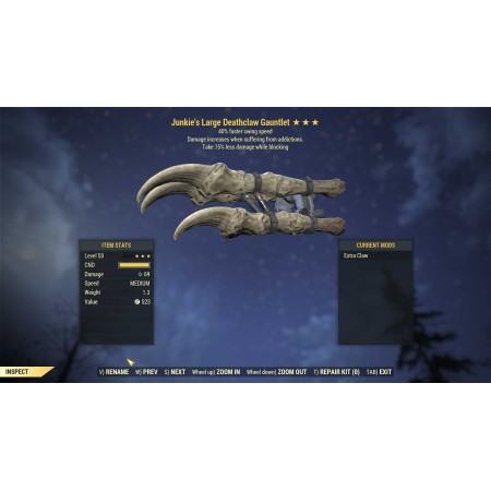 Junkie's Deathclaw Gauntlet (40% Faster Swing Speed, Take 15% less damage WB) J4015 J40ss 15wb Deathclaw Gauntlet