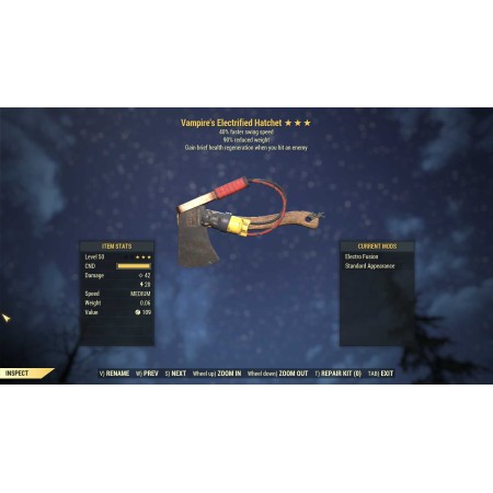 Vampire's Hatchet (40% Faster Swing Speed, 90% reduced weight) V40ss90 V40ss 90 Vampire Hatchet