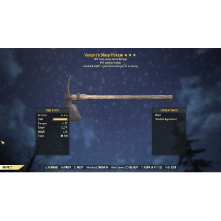 Vampire's Pickaxe (+40% damage PA, 90% reduced weight) V40pa90 V40PA 90 Vampire Pickaxe