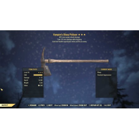 Vampire's Pickaxe (+40% damage PA, Take 15% less damage WB) V40pa15eb V40PA 15wb Vampire Pickaxe