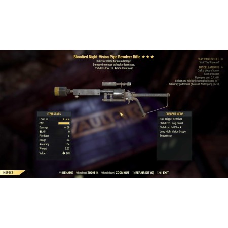 [3 Stars] Bloodied + explosive pipe revolver +25% less AP VATS cost