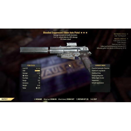 [3 Stars]Bloodied + 50% crit damage 10mm Pistol -15% Faster reload