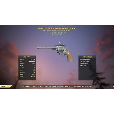 Berserker's Western Revolver (+50% critical damage, 90% reduced weight)