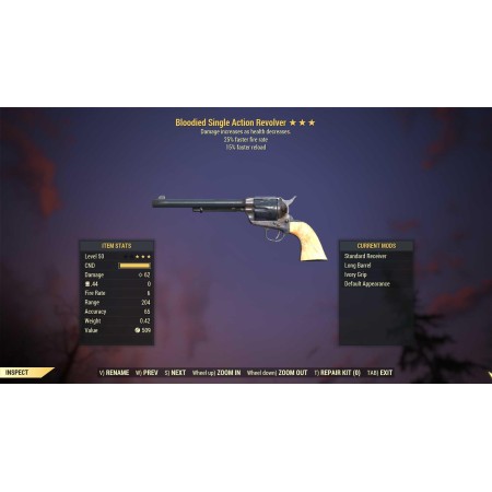 Bloodied Single Action Revolver (25% faster fire rate, 15% faster reload)