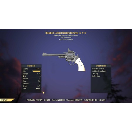 Bloodied Western Revolver (+33% VATS hit chance, 15% faster reload)