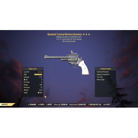 Bloodied Western Revolver (+50% critical damage, 90% reduced weight)