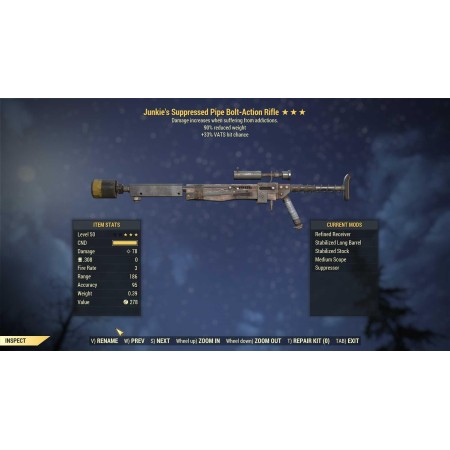 Junkie's Pipe Bolt-Action (+33% VATS hit chance, 90% reduced weight)