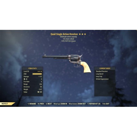 Quad Single Action Revolver (+33% VATS hit chance, 15% faster reload)