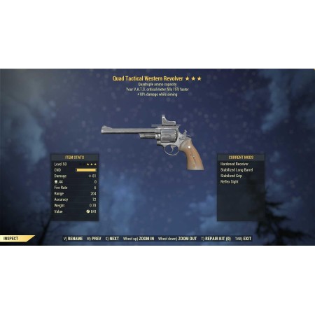 Quad Western Revolver (+10% damage WA, VATS crit fills 15% faster)