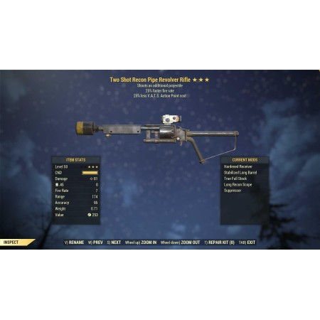 Two Shot Pipe Revolver (25% faster fire rate, 25% less VATS AP cost)