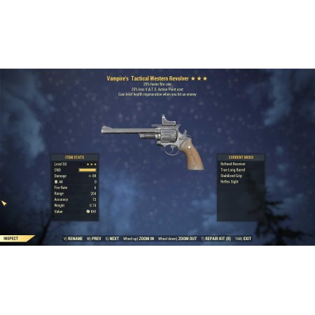 Vampire's Western Revolver (25% faster fire rate, 25% less VATS AP cost)