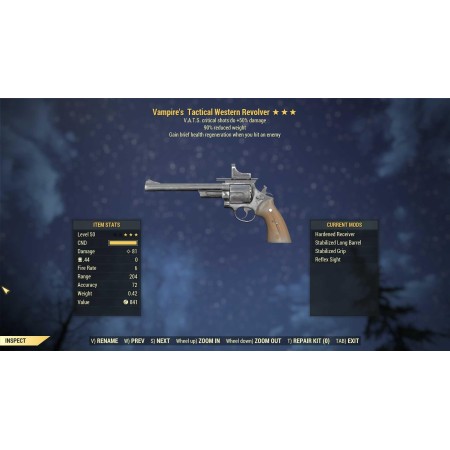 Vampire's Western Revolver (+50% critical damage, 90% reduced weight)