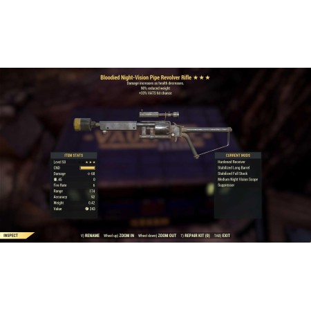 Bloodied Pipe Revolver (+33% VATS hit chance, 90% reduced weight)