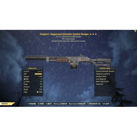 Vampire's Combat Shotgun (+50% critical damage, 90% reduced weight) V5090 V50 90 Combat Shotgun